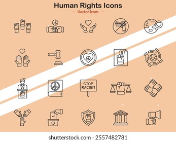 Icons representing human rights symbols and advocacy themes