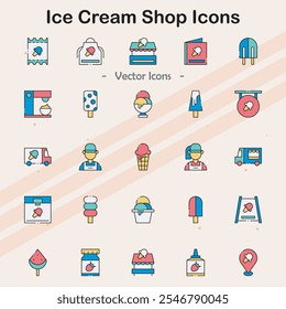 Icons representing ice cream shops and frozen dessert items.