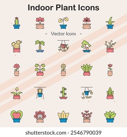 Icons representing indoor plants and house gardening.