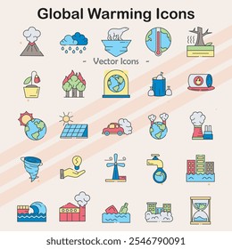 Icons representing the issue of global warming and climate change.