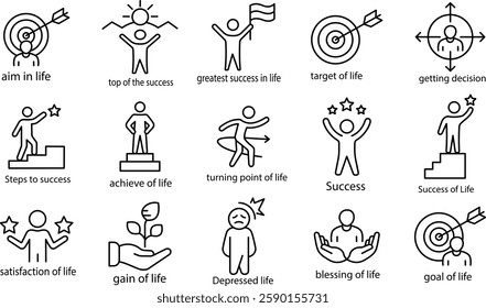 Icons Representing Life Goals, Success, and Personal Growth.