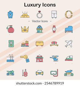 Icons representing luxury goods and services.