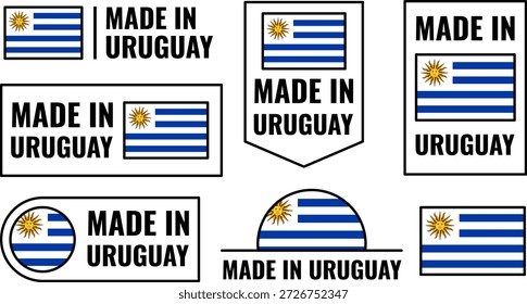 Iconos que representan el concepto made in Uruguay con símbolos y banderas nacionales