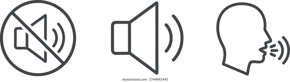 Icons representing no sound, sound enabled, and voice communication features
