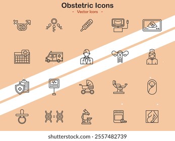 Icons representing obstetrics and maternal health themes