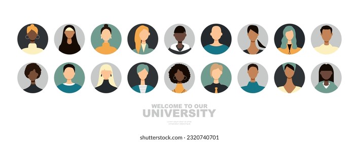 Icons representing people are used in the modern design of our 'Welcome to our university' banner and other related materials