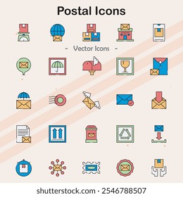 Icons representing postal services and mailing.
