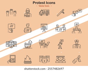 Icons representing protest and activism themes