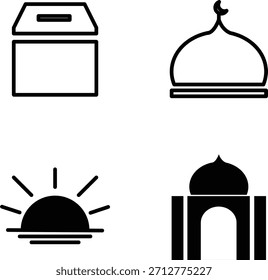 Iconos que representan la dirección de Qibla y la entrada de la mezquita para la adoración.