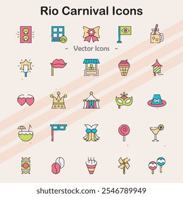 Icons representing the Rio Carnival and festive celebrations.