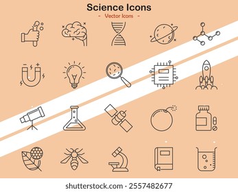 Icons representing scientific concepts and laboratory tools