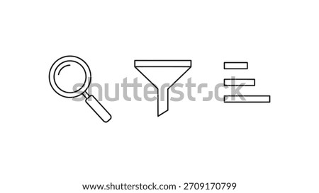 Icons Representing Search Filtering and List Elements For Software Applications and User Interfaces For Improved Digital Experience