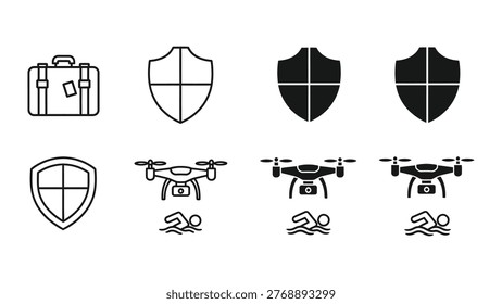 Icons representing security and surveillance in various scenarios and environments