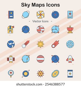 Icons representing sky maps and astronomical charts.