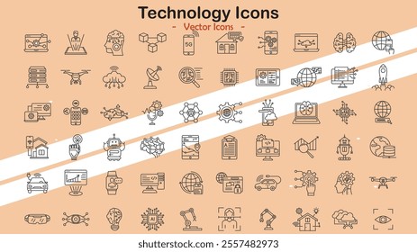 Icons representing technology and innovation themes