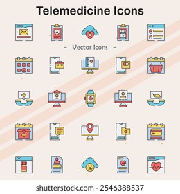 Icons representing telemedicine services and online healthcare.