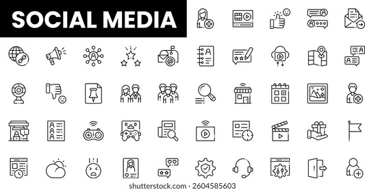 Icons representing various aspects of social media and digital communication.