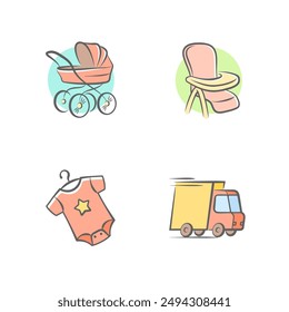 Icons representing various baby products. These icons can be used for websites, apps, branding materials, and design elements.