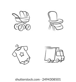 Icons representing various baby products. These icons can be used for websites, apps, branding materials, and design elements.