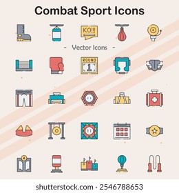 Iconos que representan varios deportes de combate y artes marciales.