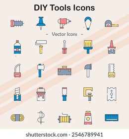 Iconos que representan varias herramientas y equipos de bricolaje.