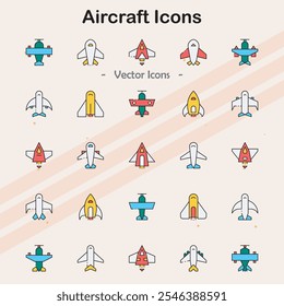 Icons representing various types of aircraft and aviation-related items.