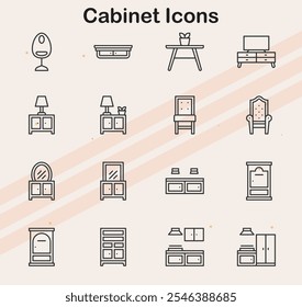 Ícones que representam vários tipos de gabinetes para armazenamento.
