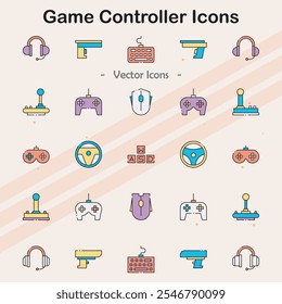 Ícones que representam controladores e acessórios de jogos de vídeo.