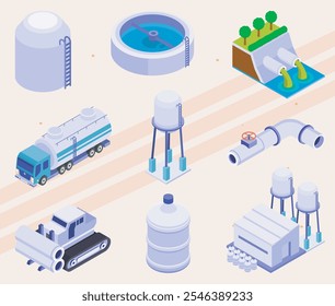 Icons representing water purification methods and technologies.