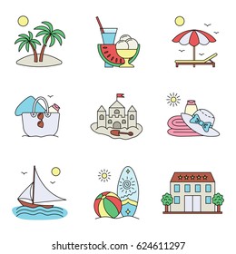 Icons of rest and the sea.  Vector illustration.