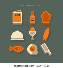 icons Restaurant food  Geometry modern design Orange White on background