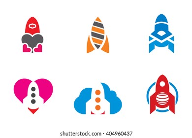 Icons rocket, house, heart and letter m logo symbol