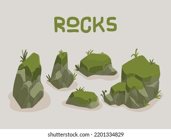 icons rocks and grass design