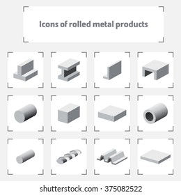 Icons Of Rolled Metal Products / Isometric Icons Of Various Kinds Of Metal Products