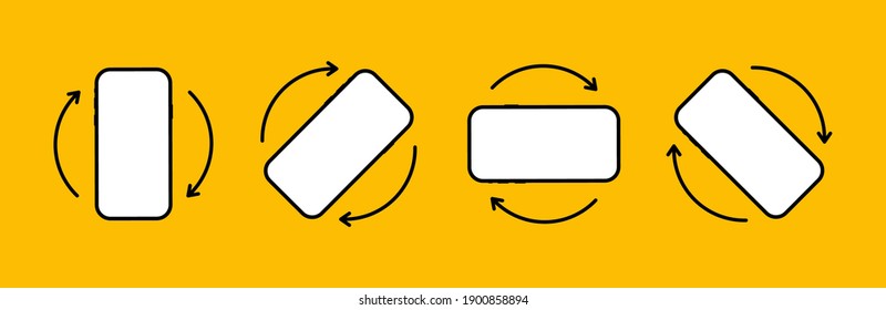 Icons Rotate smartphone. Mobile phone rotation symbols set. Phone screen vertical or horisontal turn. Vector illustration.