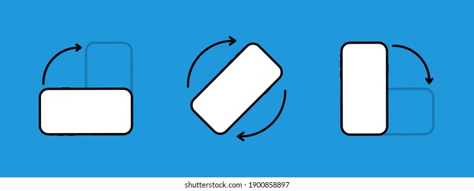 Icons Rotate smartphone. Mobile phone rotation symbols set. Phone screen vertical or horisontal turn. Vector illustration.