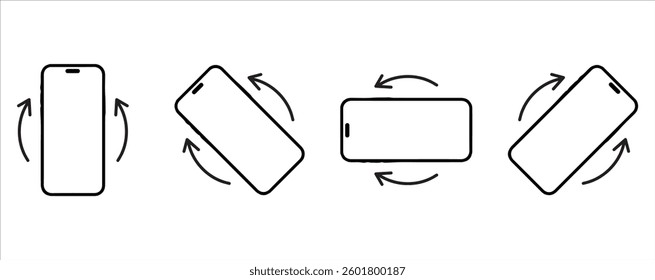 Icons of rotate smartphone. Mobile phone screen rotate arrow icons set, Phone screen vertical or horisontal turn.