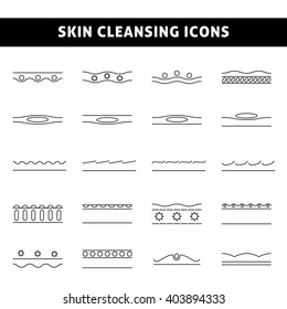 Icons with the scheme of cleansing the skin, wrinkles and the fight against age-related changes, the impact of creams and protection from bacteria