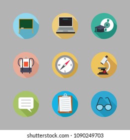 Icons School with blackboard, backpack, compass and clipboard