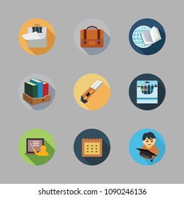 Icons School with blackboard, clipboard, calendar and briefcase