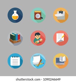 Icons School with book, clipboard, graduate and ebook