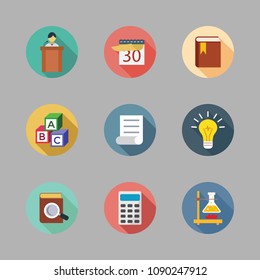 Icons School with calculator, abc, idea and flask