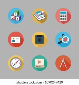 Icons School with calculator, cubes, compass and id card