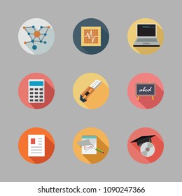 Icons School with calculator, molecules, notes and cardiogram