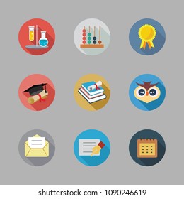 Icons School with calendar, letter, owl and books