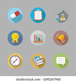 Icons School with clipboard, compass, books and abacus