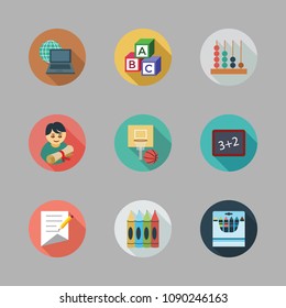 Icons School with contract, basketball, blackboard and abc