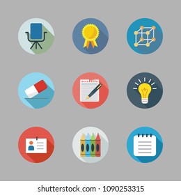 Icons School with eraser, notebook, note and desk chair