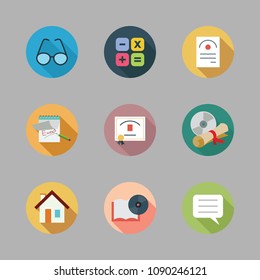 Icons School with file, notes, calculator and chat