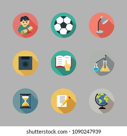 Icons School with graduate, earth globe, open book and football